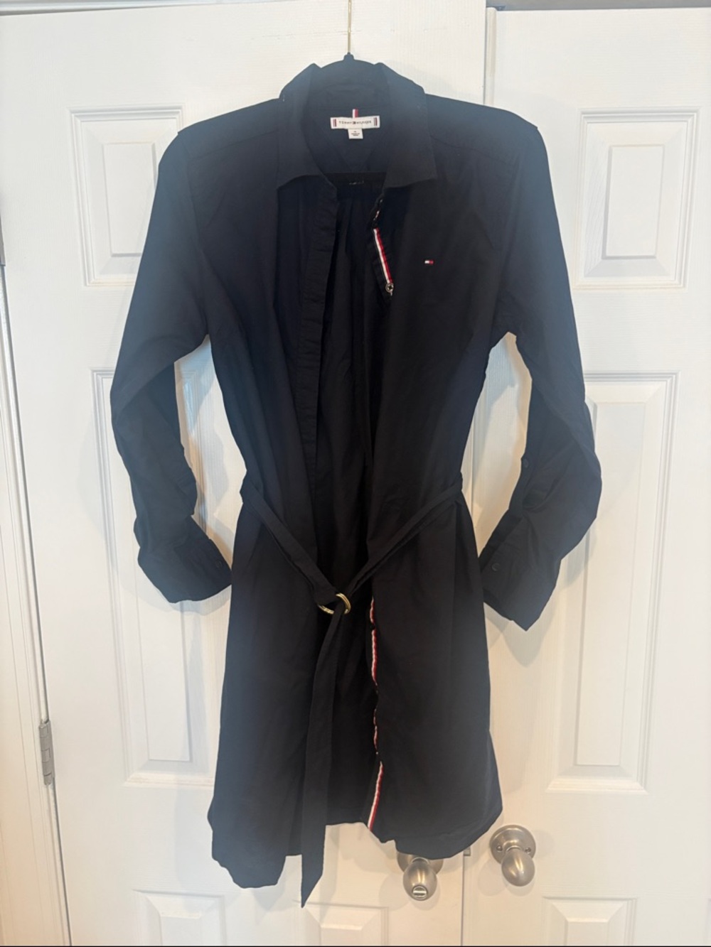 Tommy Hilfiger Navy Blue Long Sleeve Belted Shirt Dress with Trim